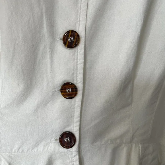 Vintage 90s Rabbit Designs White Tortoiseshell Button Front Midi Shirt Dress 6 - Picture 7 of 16